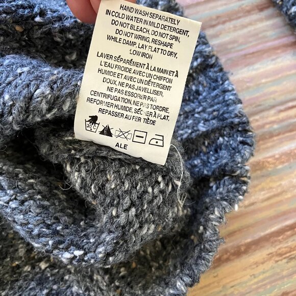 Columbia Cable Knit Pullover Sweater Mock Neck Vintage Y2K Grey Heather Stripe - Picture 5 of 7